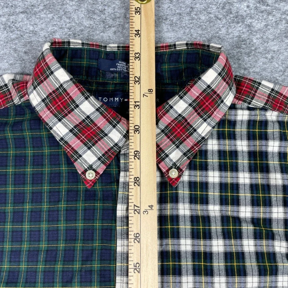 Vintage Tommy Hilfiger Shirt Mens XL Multicolor Plaid Colorblock Patchwork 90s